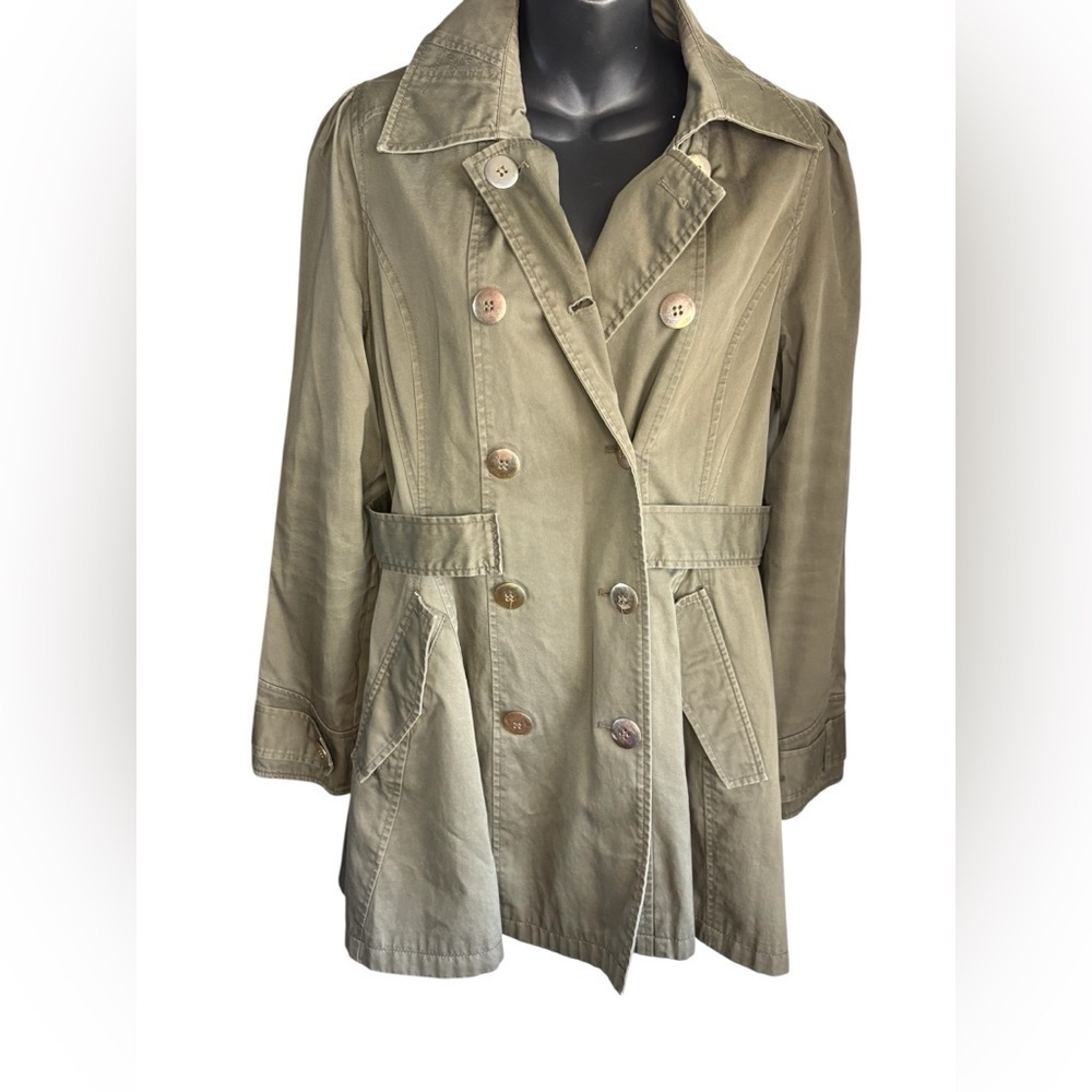 ASOS military style Double-Breasted Trench Coat army green sz 12 100 % cotton